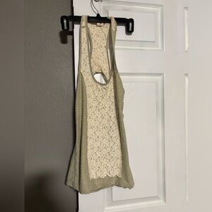 We The Free Cream and Gray Lace Tank Top